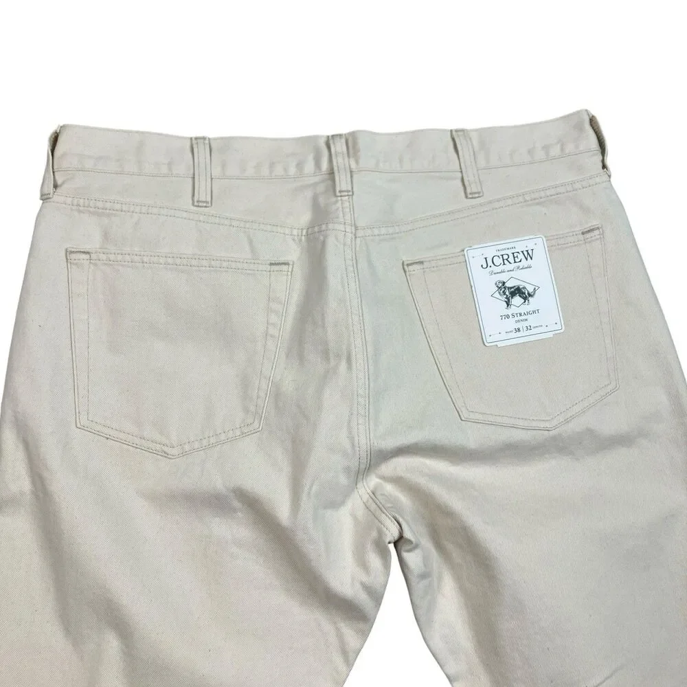 J Crew Jeans Men 38x32 Ivory 770 Straight Fit Natural Seeded Coastal Denim CR372
